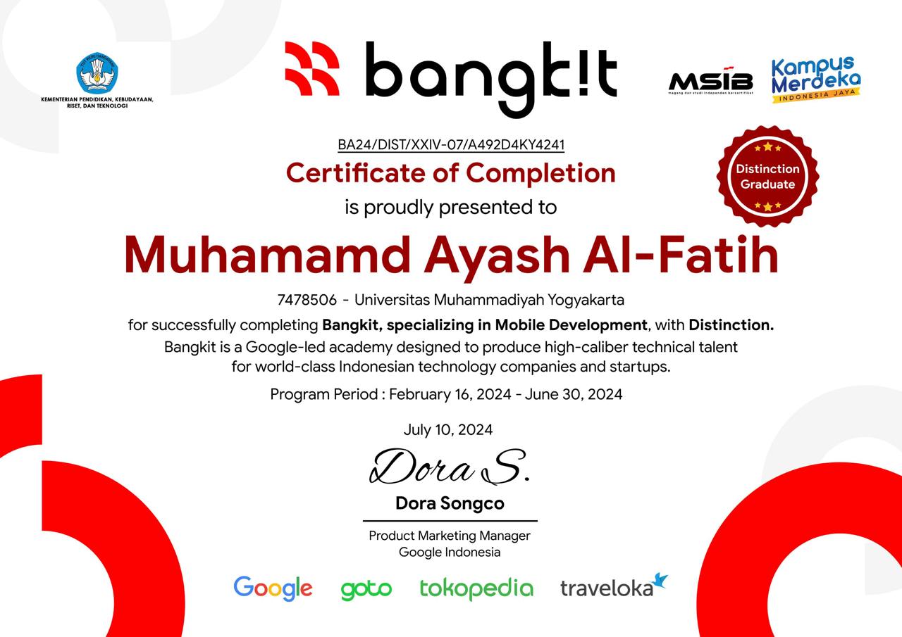 Bangkit Academy 2024 Batch 1 Certificate